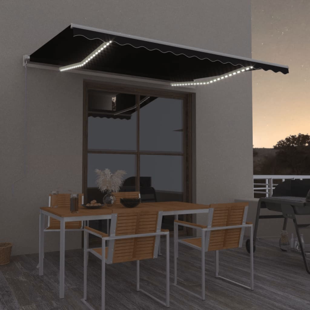Vidaxl luifel manuell ausziehbar mit LED 400x300 cm Anthrazitfarbe