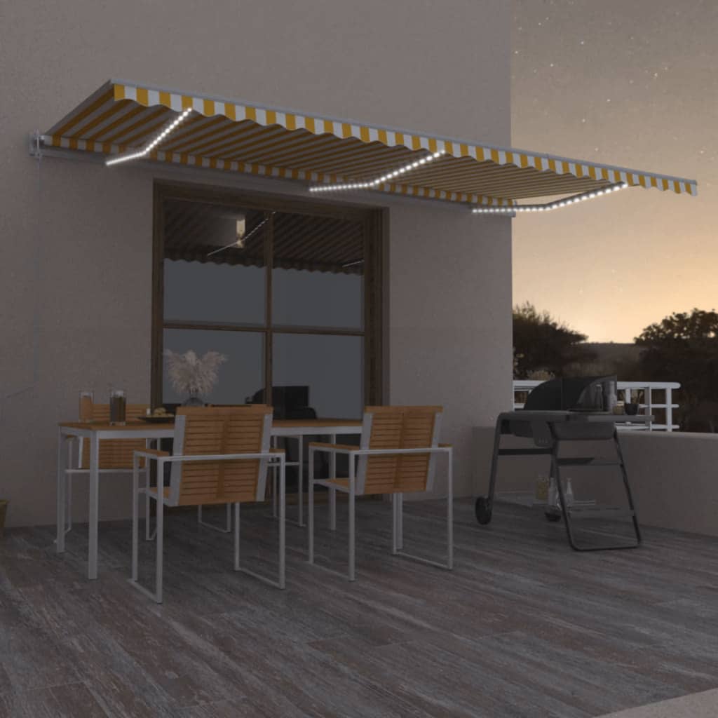 Vidaxl Luifel Automatik mit LED- und Windsensor 600x300 cm gelb und weiß