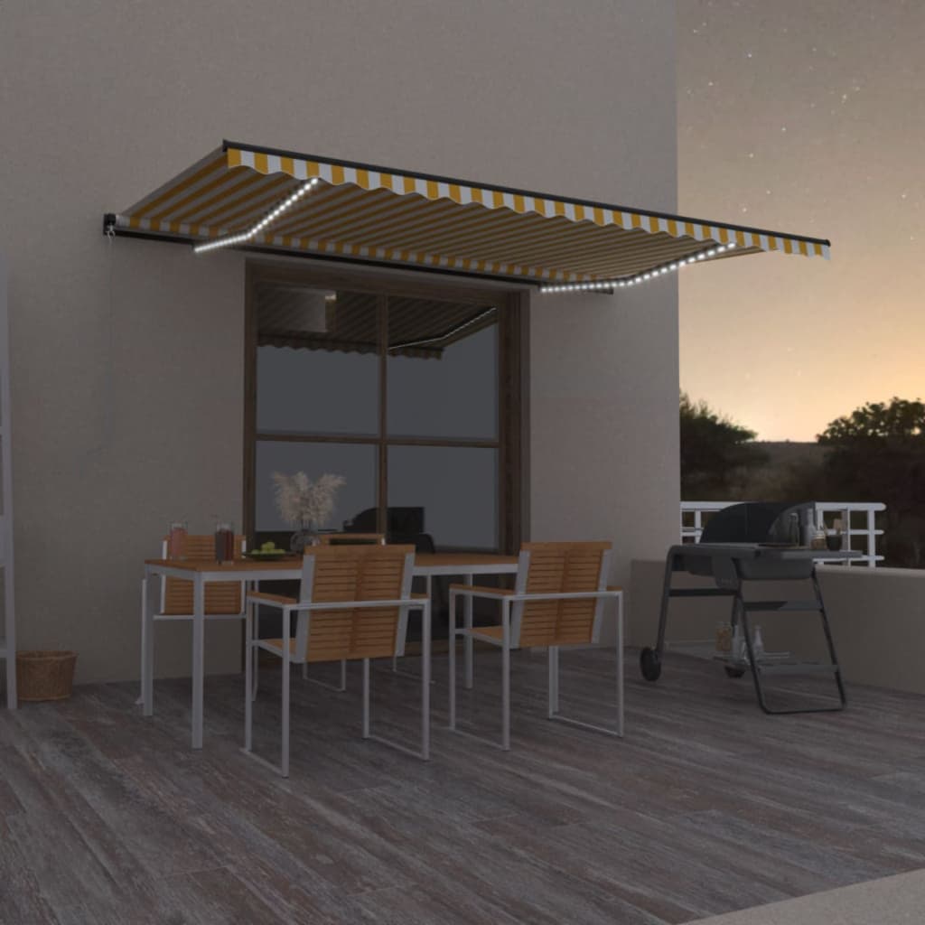 Vidaxl luifel manuell ausziehbar mit LED 500x300 cm gelb und weiß
