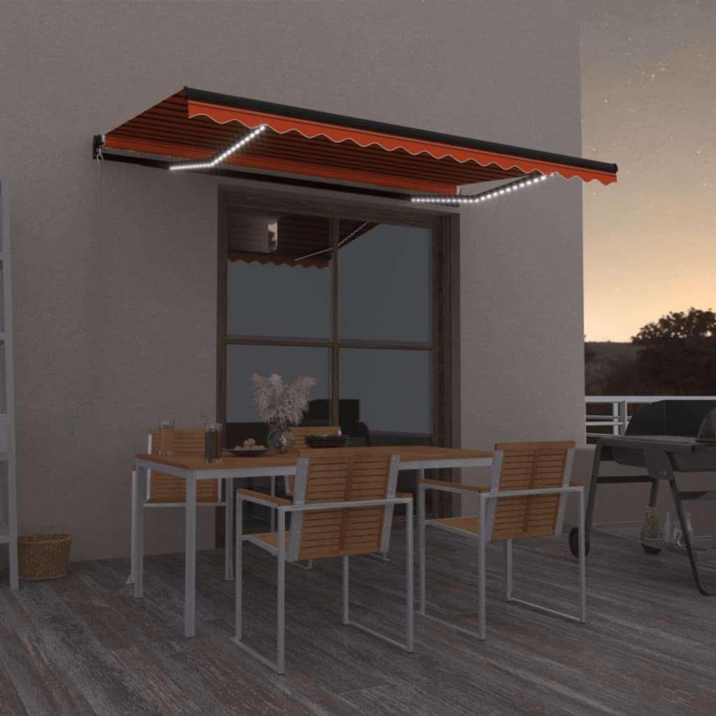 Vidaxl Luifel manuell ausziehbar mit LED 450x350 cm Orange und Braun