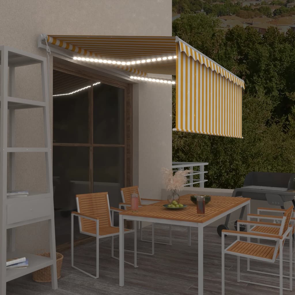 Vidaxl Luifel mit Rollenblind-, LED- und Windsensor 3,5x2,5 m gelb und weiß