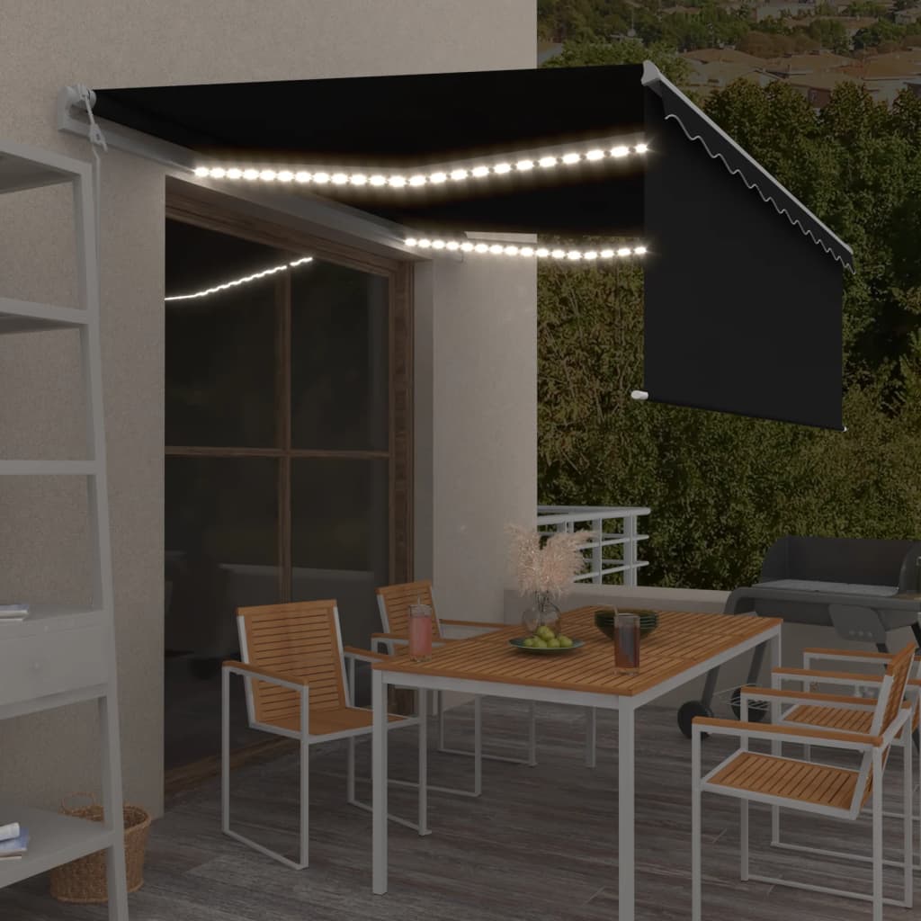 Vidaxl Luifel mit Rollenblind-, LED- und Windsensor 4x3 m Anthrazitfarbe