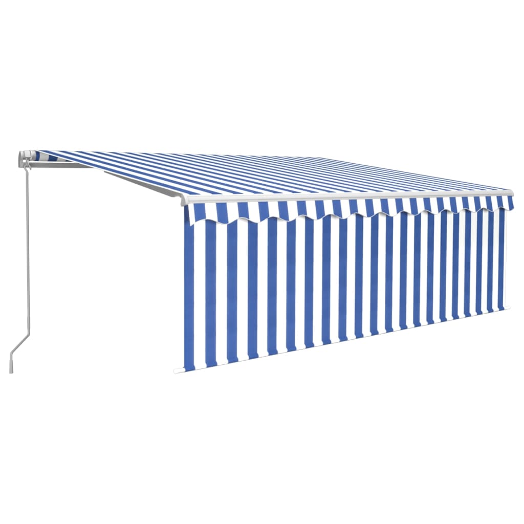 Vidaxl luifel manuell ausziehbare Roller Blind LED 4,5 x 3 m blau weiß