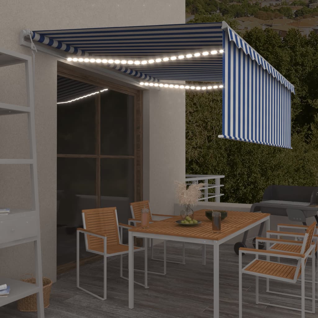 Vidaxl Laifel mit Rollenblind-, LED- und Windsensor 4,5x3 m blau und weiß