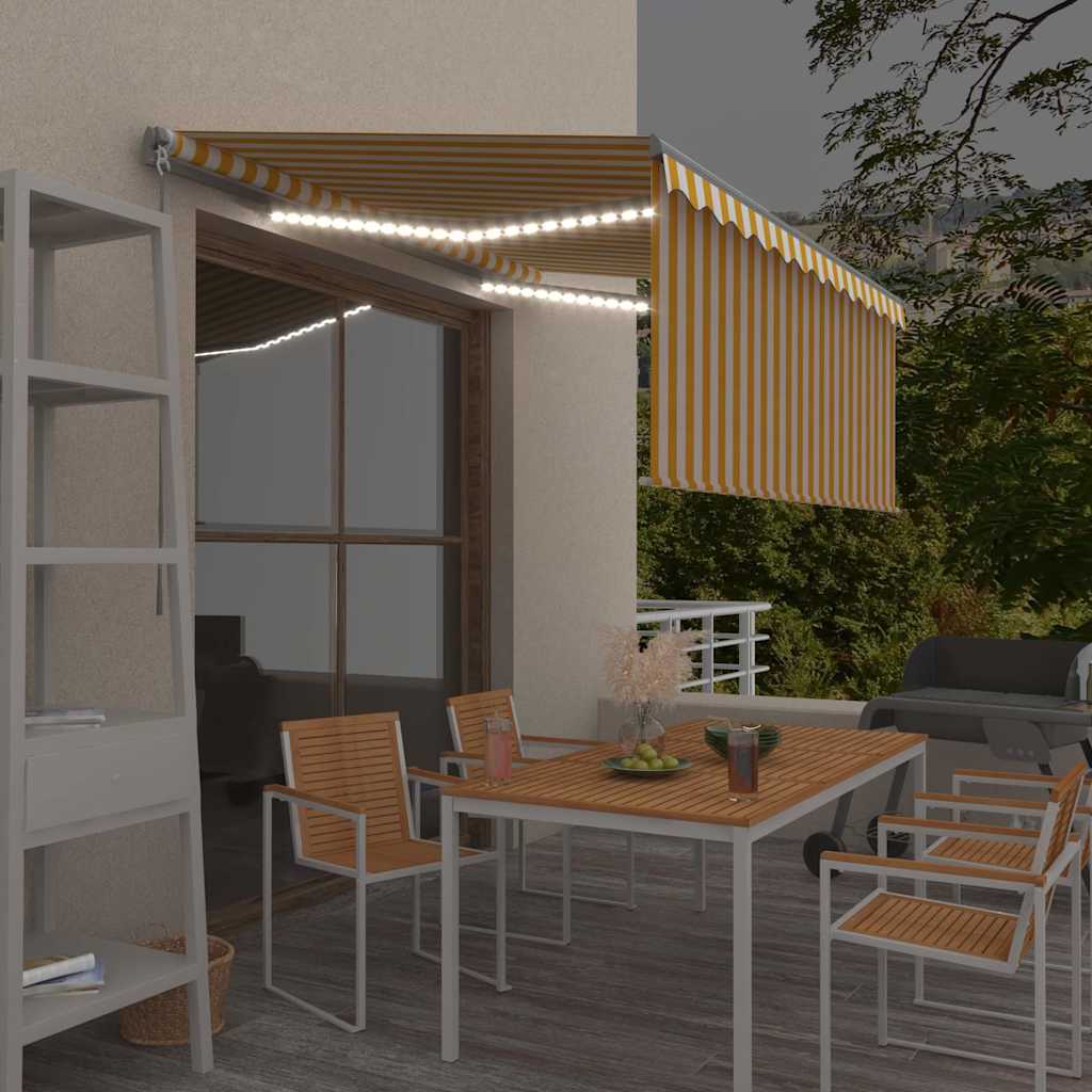 Vidaxl luifel manuell ausziehbare Rollerblind -LED 3,5x2,5 m gelb Weiß