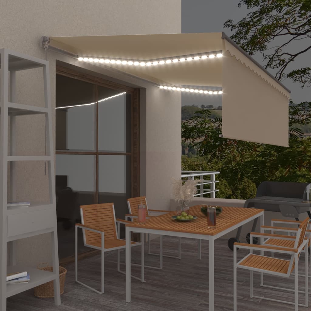 Vidaxl luifel manuell ausziehbar mit Roller Blind LED 4,5 x 3 m Creme