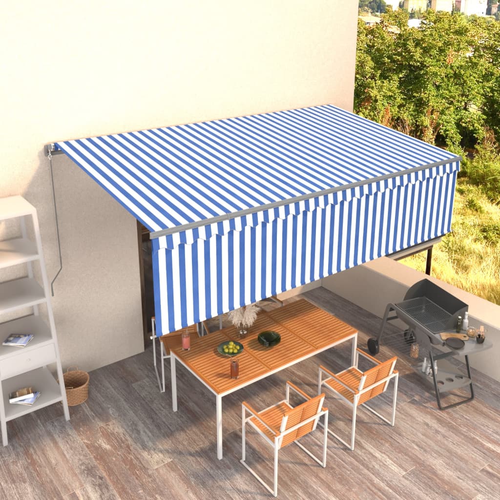 Vidaxl luifel manuell ausziehbar mit Roller Blind 5x3 m blau und weiß
