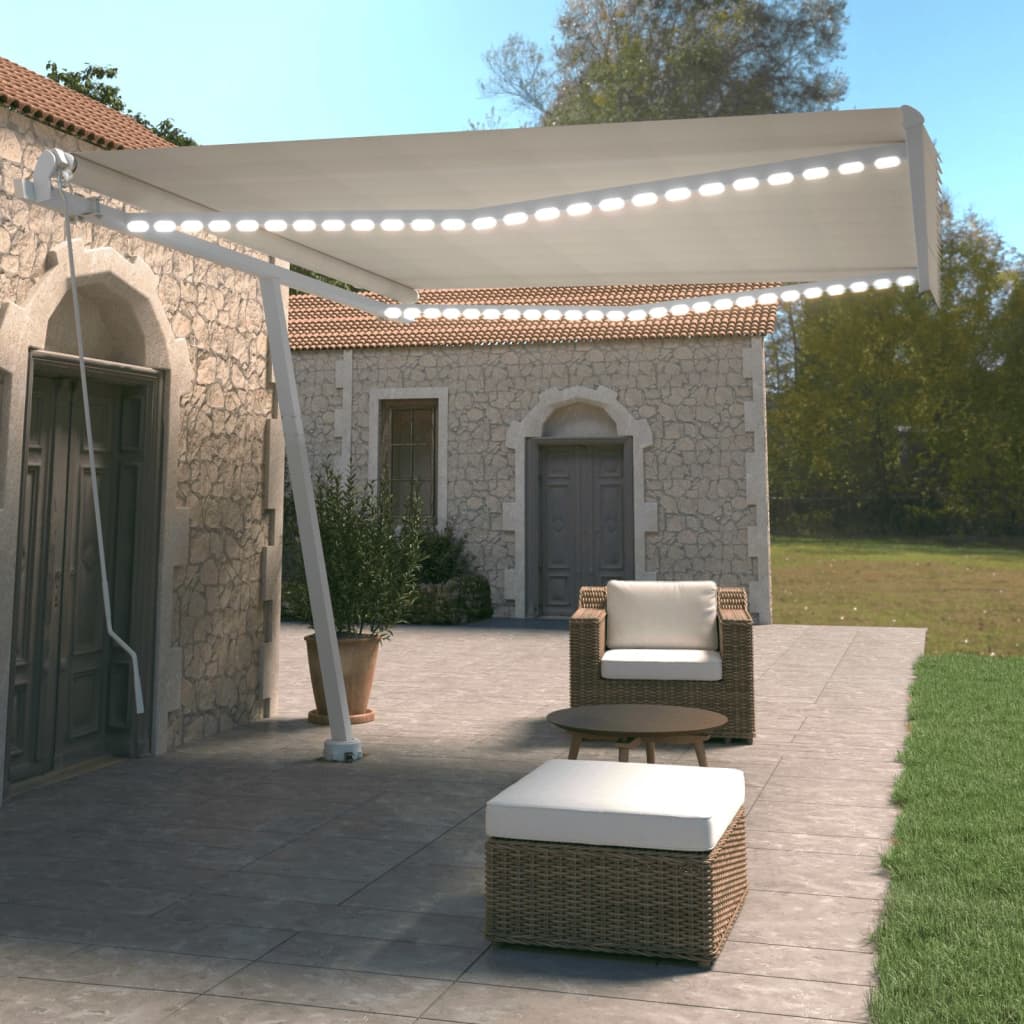 Vidaxl luifel manuell ausziehbar mit LED 400x350 cm cremefarben