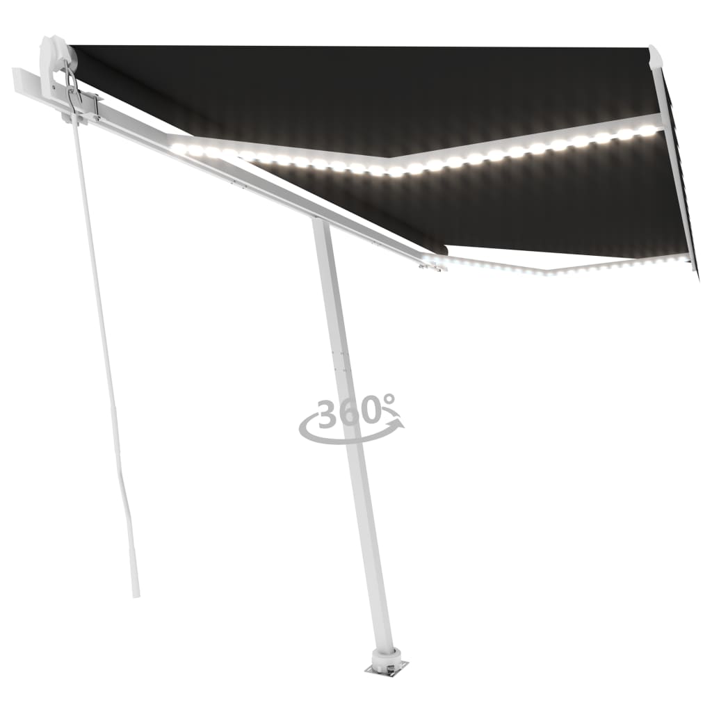 Vidaxl luifel manuell erweiterbar mit LED 400x350 cm Anthrazitfarbe