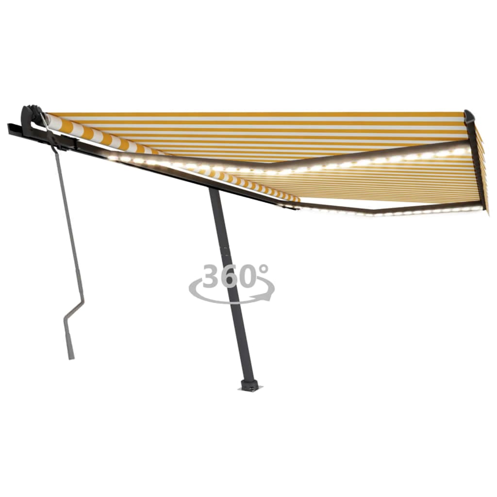 Vidaxl Luifel manuell ausziehbar mit LED 450x350 cm gelb und weiß