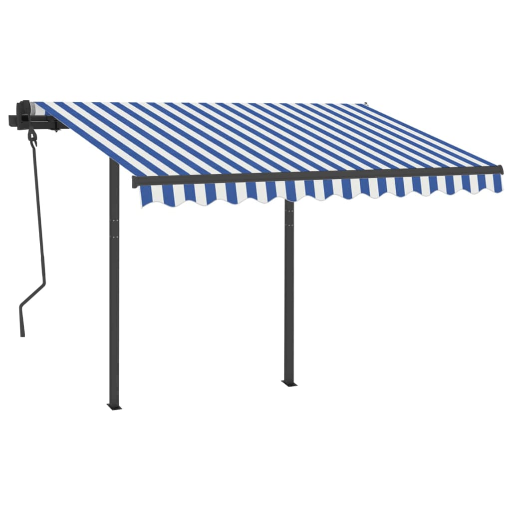 Vidaxl luifel manuell ausziehbar mit Posts 3.5x2,5 m blau und weiß