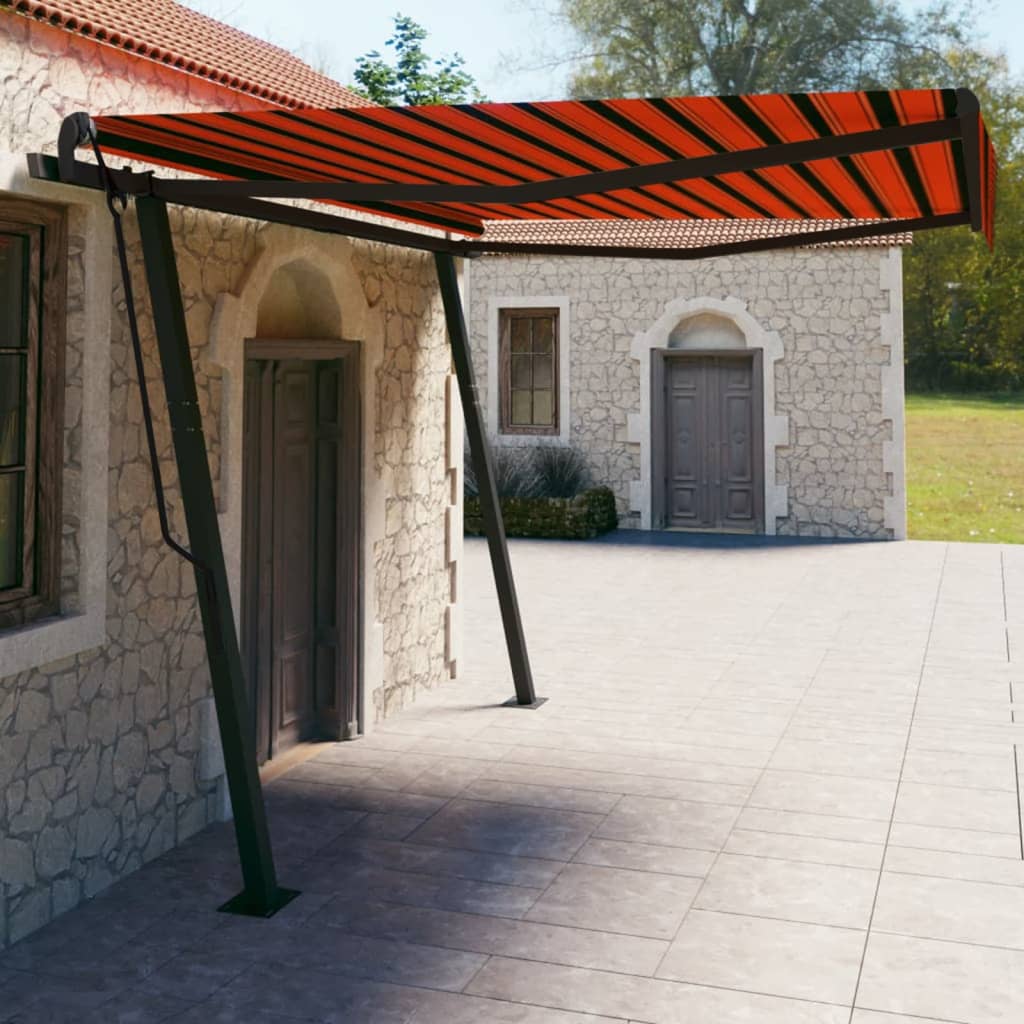 VidaXL Markise manuell ausziehbar mit Pfosten 4x3 m Orange und Braun