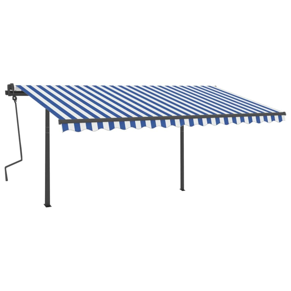 VidaXL Markise manuell ausziehbar mit LED 4x3,5 m Blau und Weiß