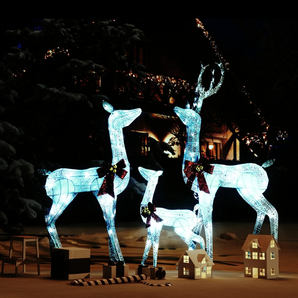 Vidaxl Weihnachtsdekorationen Rentierfamilie 201 LEDs Weiß und Silberfarben
