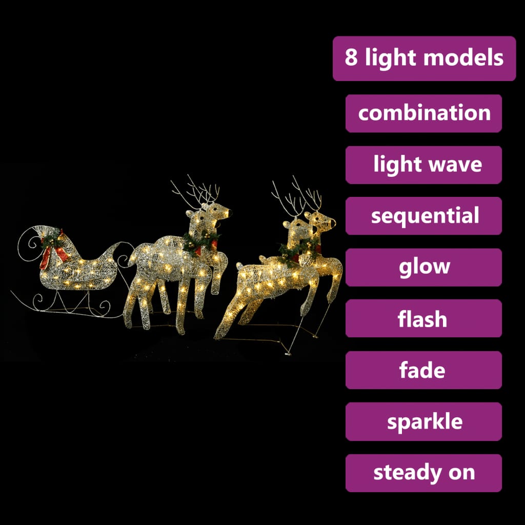 VidaXL Outdoor-Weihnachtsdekoration Rentier und Schlitten 100 LEDs goldfarben