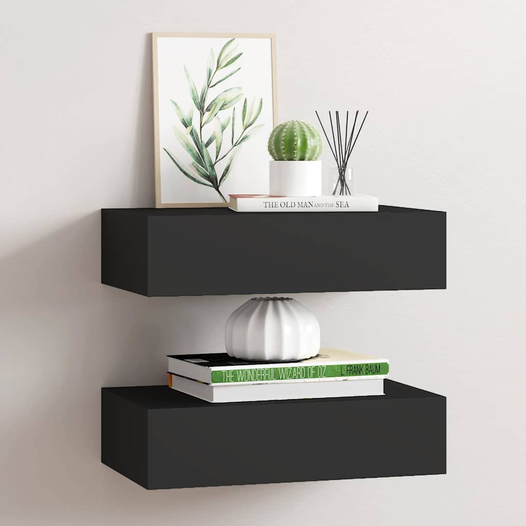 Vidaxl wandschappen 2 st met lade 40x23,5x10 cm mdf zwart