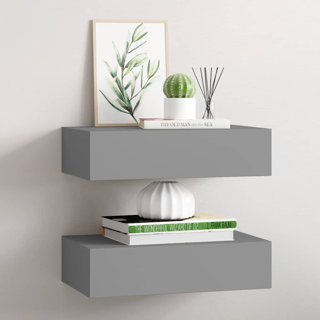 Vidaxl wandschappen 2 st met lade 40x23,5x10 cm mdf grijs