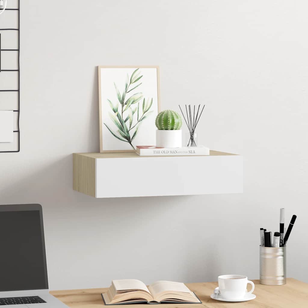 Vidaxl wandladekast eiken en wit 40x23,5x10 cm mdf