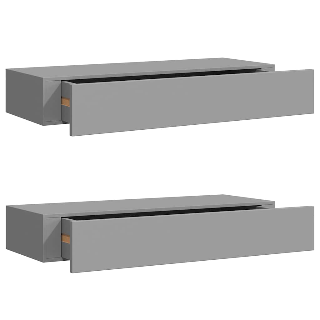 Vidaxl viaxl wandschappen 2 st met lade 60x23,5x10 cm mdf grijs