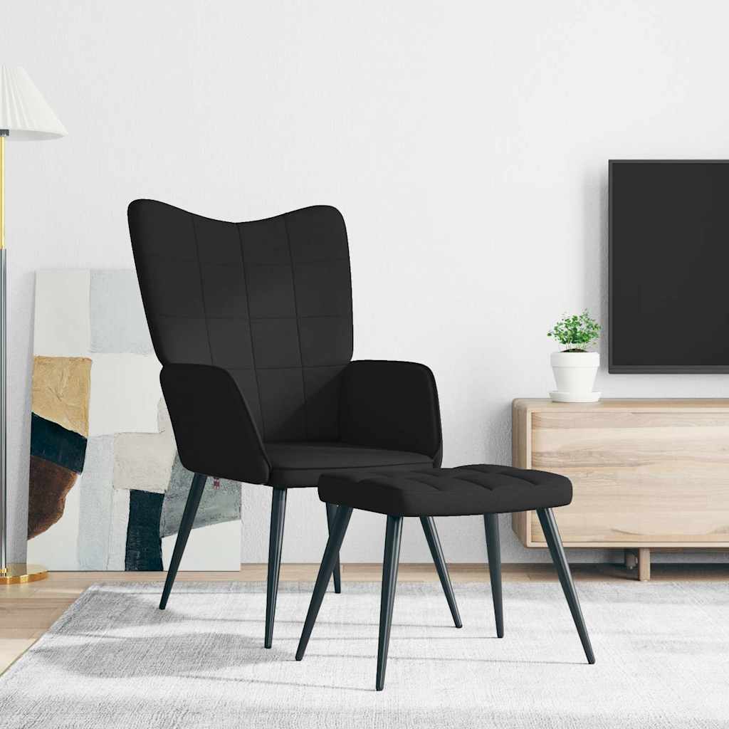 Vidaxl relaxstoel met voetenbank stof zwart