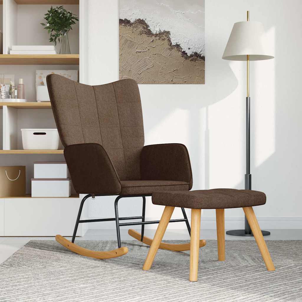 Vidaxl schommelstoel met voetenbank stof bruin
