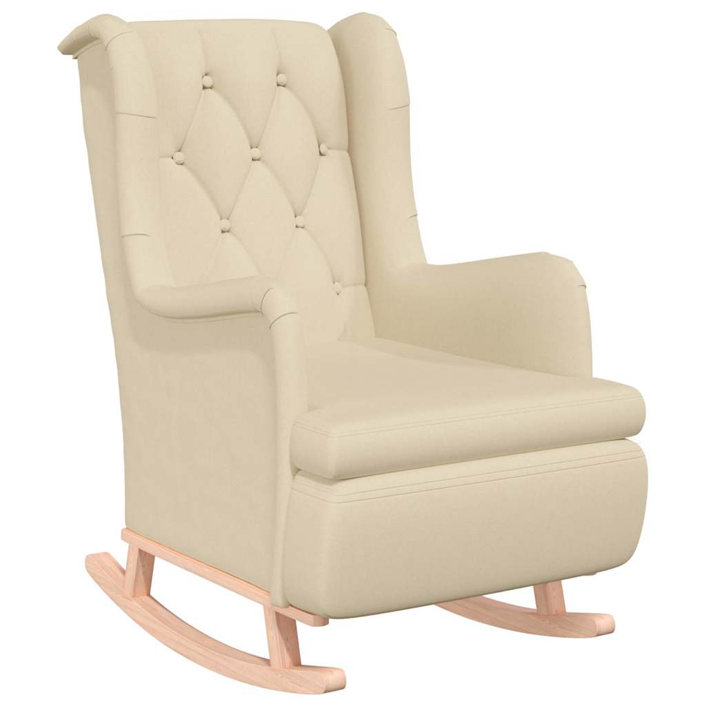 Vidaxl fauteuil met massief rubberwood schommelpoten stof crèmekleurig