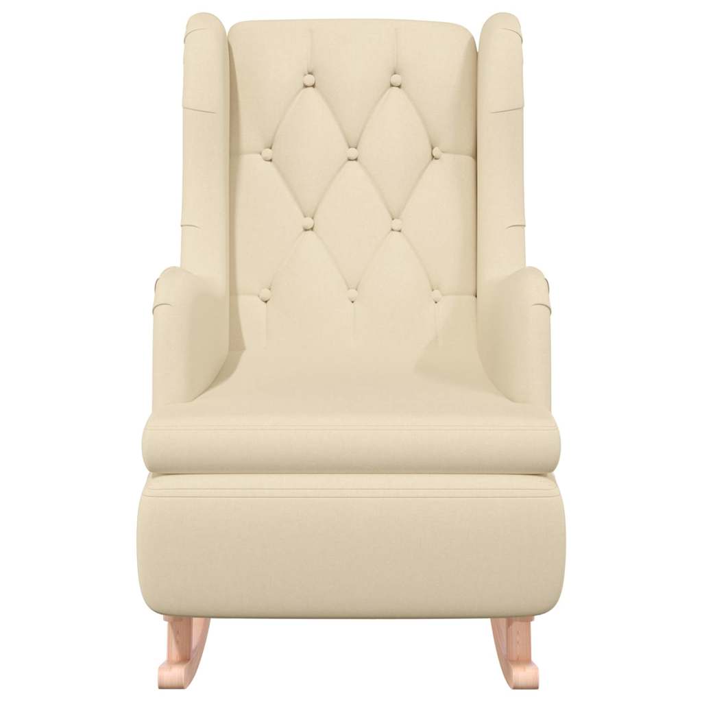 Vidaxl fauteuil met massief rubberwood schommelpoten stof crèmekleurig