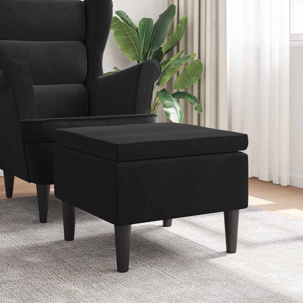 Vidaxl kruk met houten poten fluweel zwart