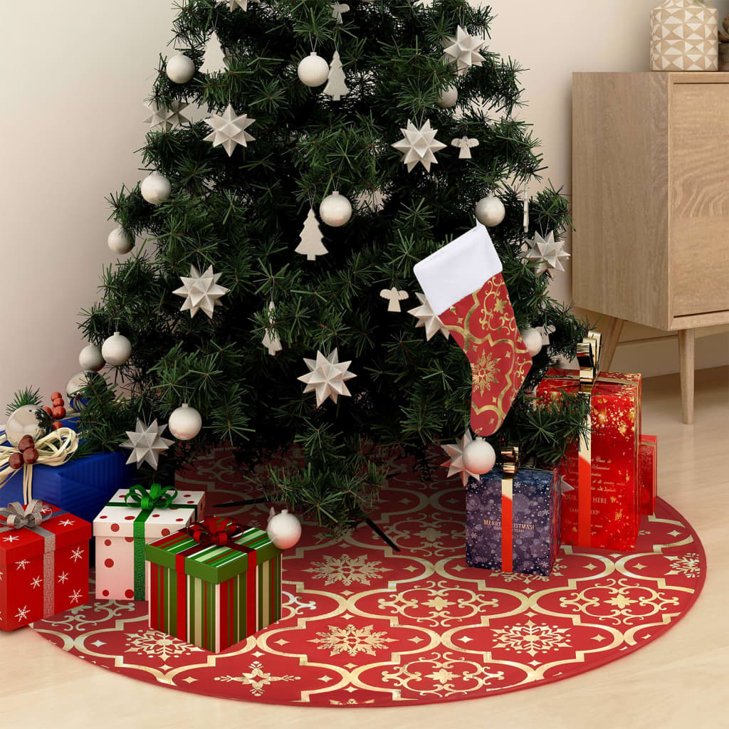 VidaXL Luxus Weihnachtsbaumrock mit Socke rot 150 cm Stoff