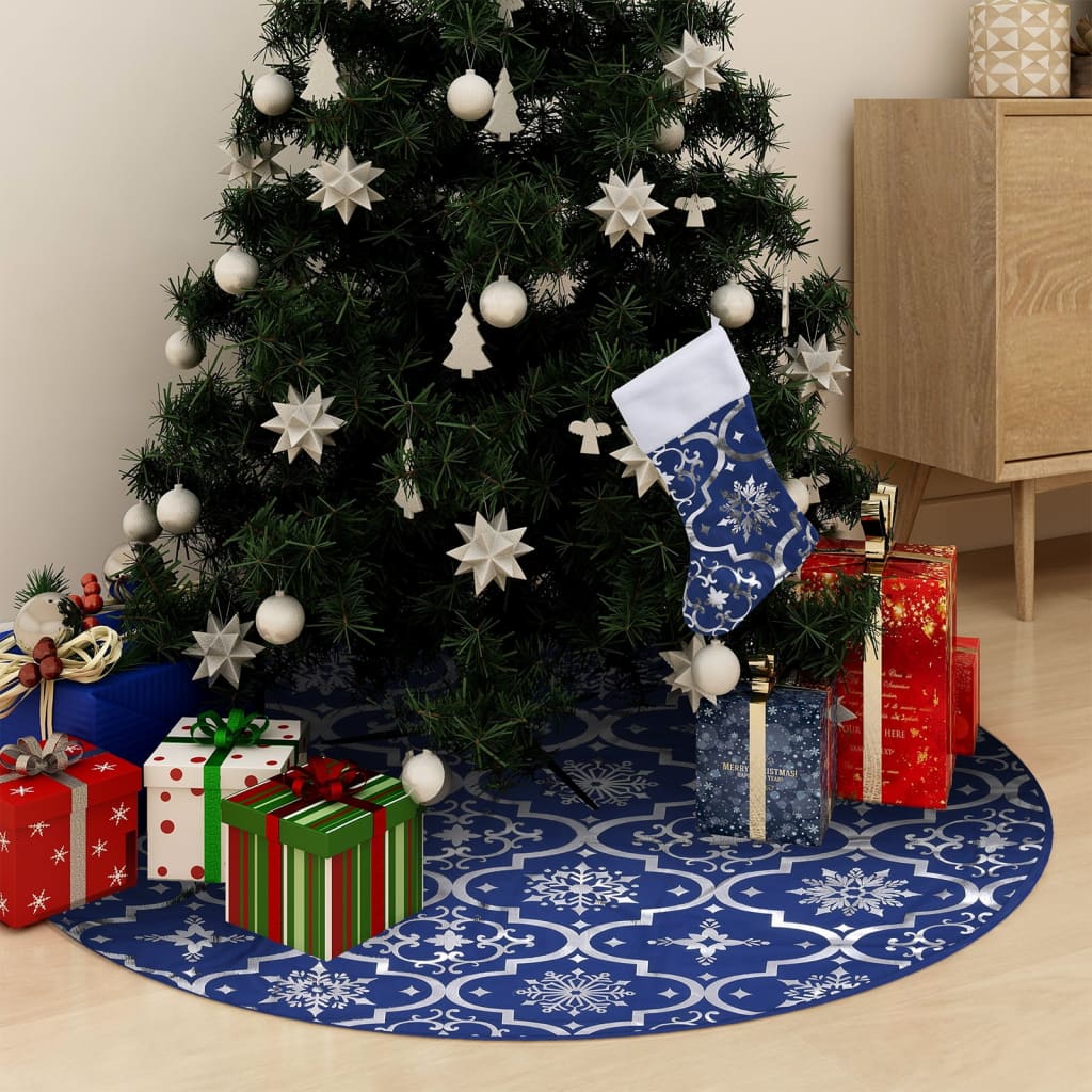 Vidaxl Weihnachtsbaumrock Luxus mit Sock 122 cm Stoff Blau