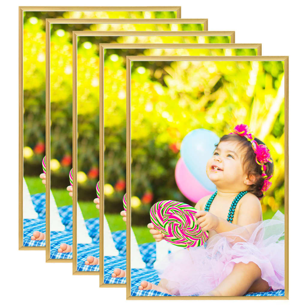 VIDAXL -Fotorahmen 5 PCs für Wand oder Tabelle 59.4x84 cm MDF Goldfarbe