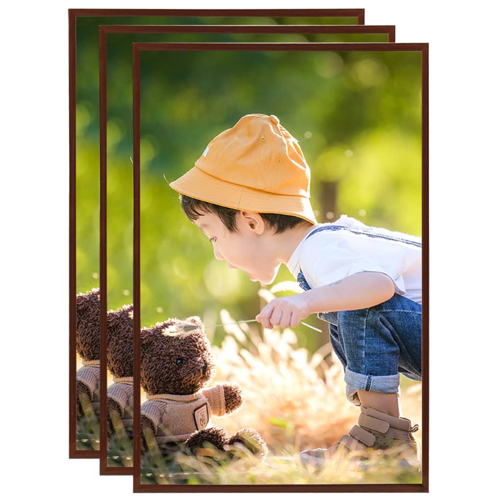 VIDAXL -Fotorahmen 3 PCs für Wand oder Tabelle 21x29.7 cm Mdfbrons gefärbt