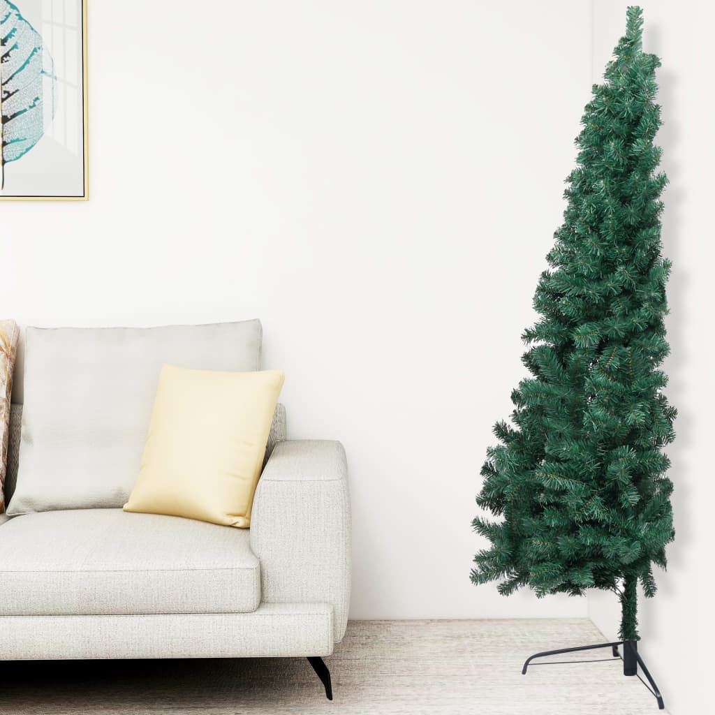 Vidaxl Kunstkerstboom mit Beleuchtung und Weihnachtsbällen halb nach 120 cm Grün