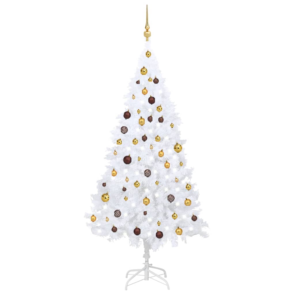 Vidaxl Kunstkerstboom mit Beleuchtung und Weihnachtskugeln 180 cm PVC Weiß