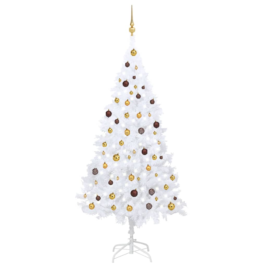 Vidaxl Kunstkerstboom mit Beleuchtung und Weihnachtskugeln 210 cm PVC Weiß