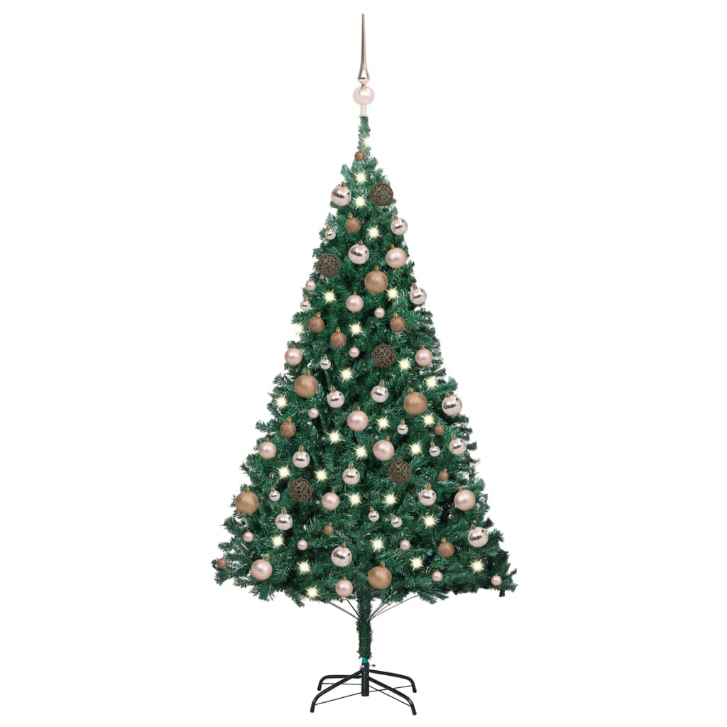 Vidaxl Kunstkerstboom mit Beleuchtung und Weihnachtskugeln 150 cm PVC Green