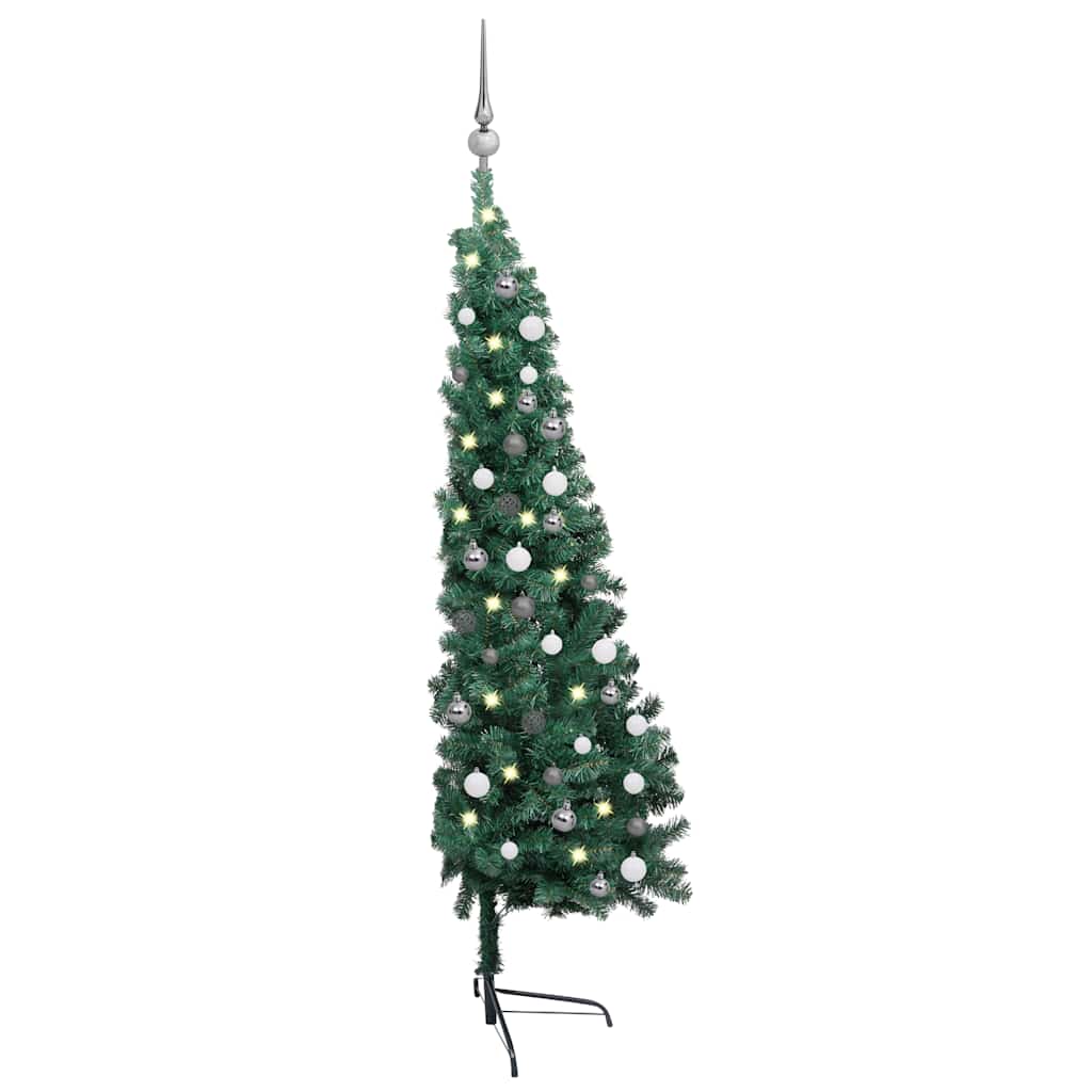 Vidaxl Kunstkerstboom mit Beleuchtung und Weihnachtsbällen halb nach 210 cm Grün