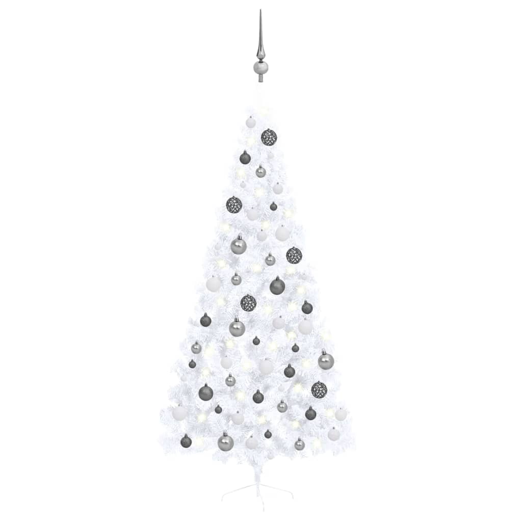 Vidaxl Kunstkerstboom mit Beleuchtung und Weihnachtsbällen halb 210 cm weiß