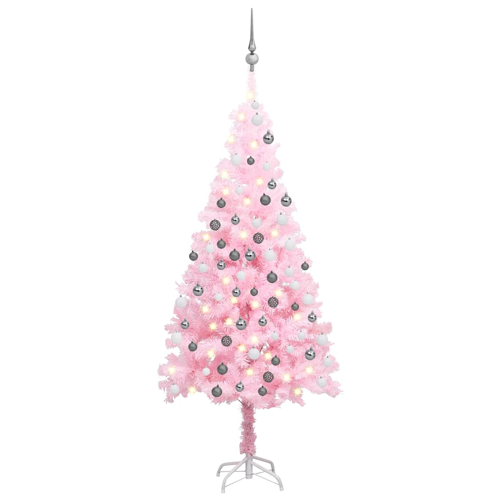 Vidaxl Kunstkerstboom mit Beleuchtung und Weihnachtskugeln 180 cm PVC Pink