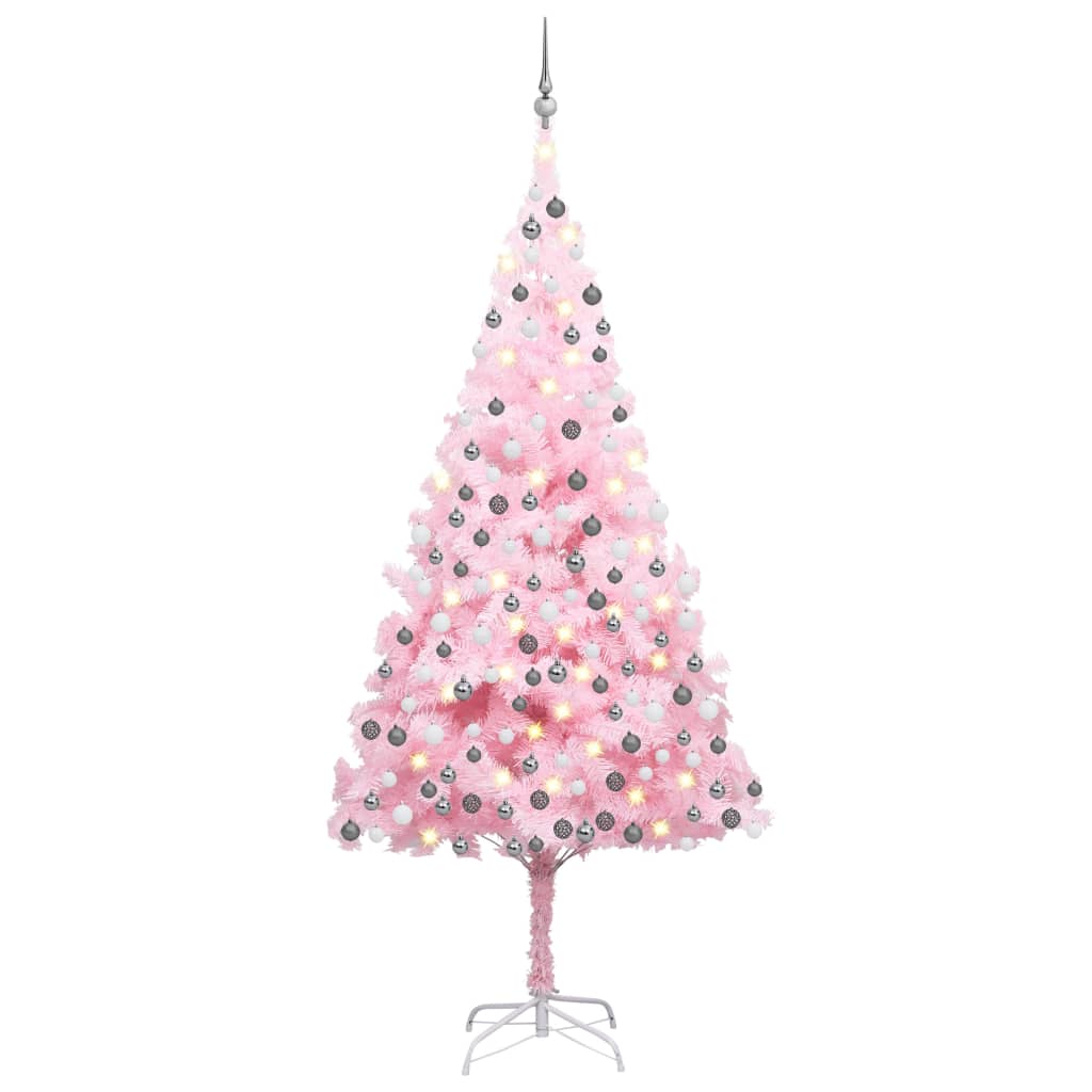 Vidaxl Kunstkerstboom mit Beleuchtung und Weihnachtskugeln 240 cm PVC Pink