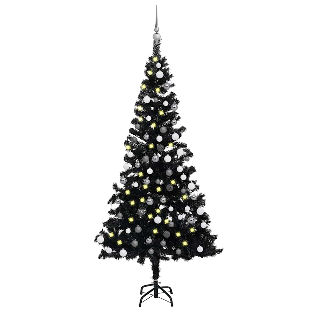 Vidaxl Kunstkerstboom mit Beleuchtung und Weihnachtskugeln 180 cm PVC Schwarz