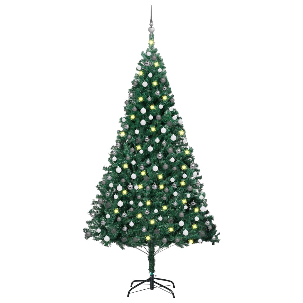Vidaxl Kunstkerstboom mit Beleuchtung und Weihnachtsbällen 240 cm Grün