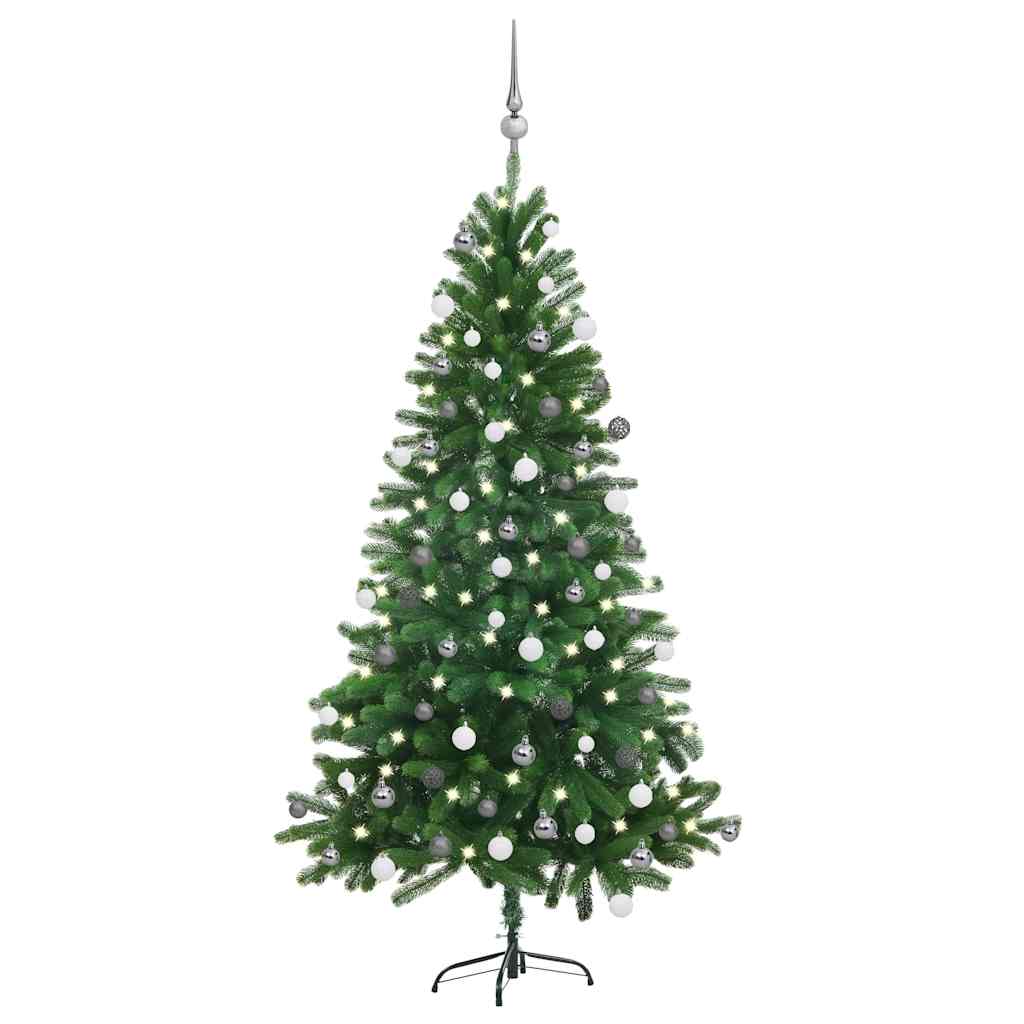 Vidaxl Kunstkerstboom mit Beleuchtung und Weihnachtsbällen 150 cm Grün