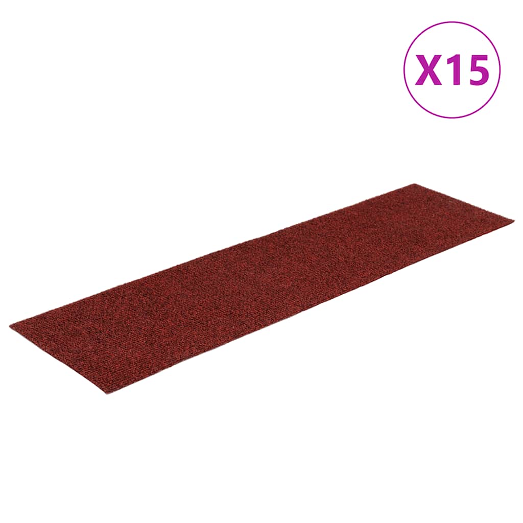 Vidaxl -Treppenmatten Selbstadhäsiv 15 Teile 76x20 cm Bordeaux rot rechteckig