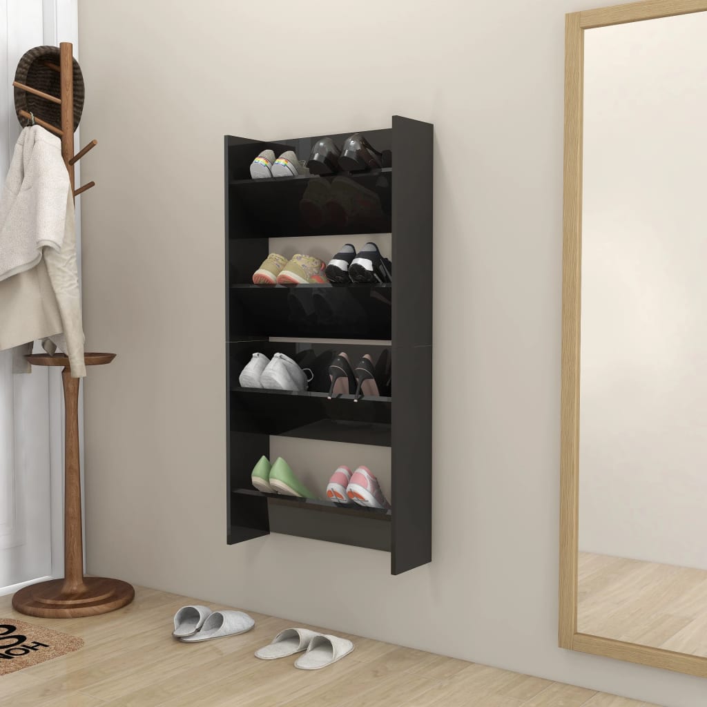 Vidaxl Wandschuhschränke 2 ST 60x18x60 cm Holz Hochglanzschwarz schwarz