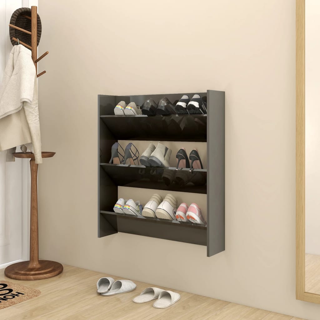 Vidaxl Wandschuhschrank 80x18x90 cm propertiertes Holz Hochglanzgrau