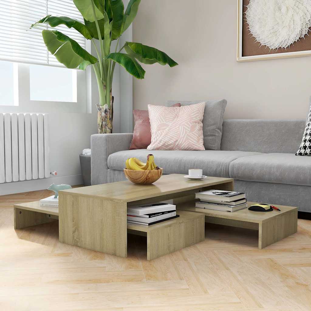 Vidaxl salontafelset 100x100x26,5 cm bewerkt hout sonoma eikenkleurig