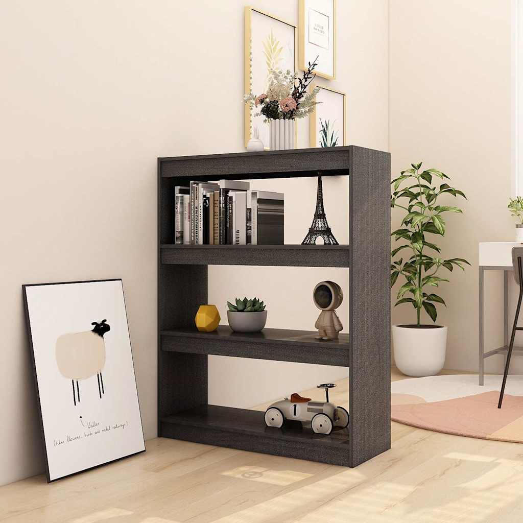 Vidaxl boekenkast kamerscherm 100x30x103 cm massief grenenhout grijs