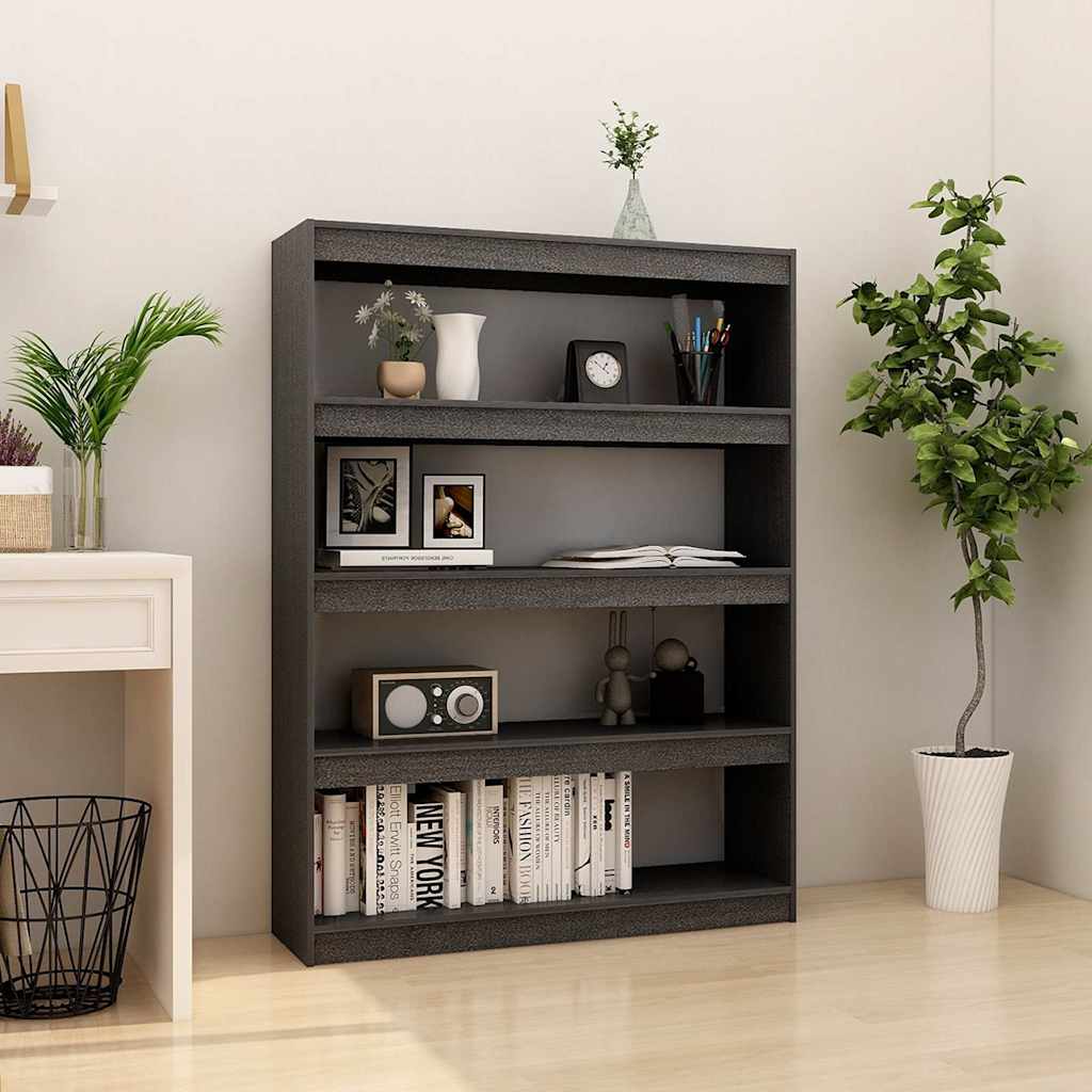 Vidaxl boekenkast kamerscherm 100x30x135,5 cm massief grenenhout grijs