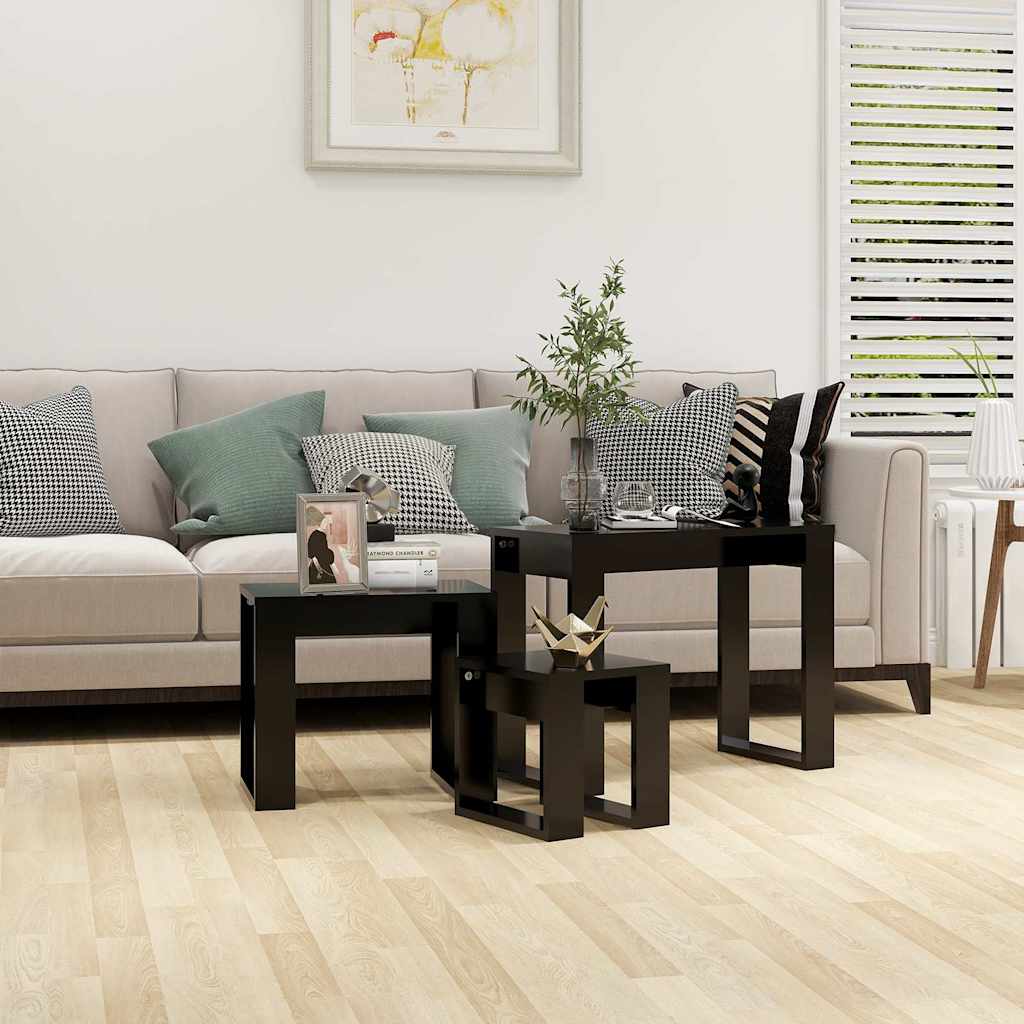 Vidaxl 3-delige tafeltjesset bewerkt hout zwart